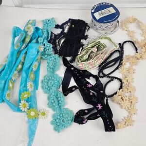 Lot vintage lace, beaded trim, rhinestone ribbon more